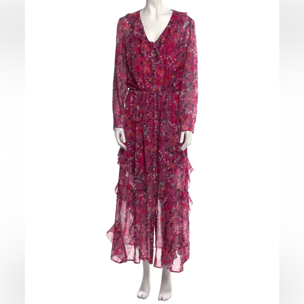 SALONI Fuchsia Pink Floral Ruffle-Tier Maxi Dress